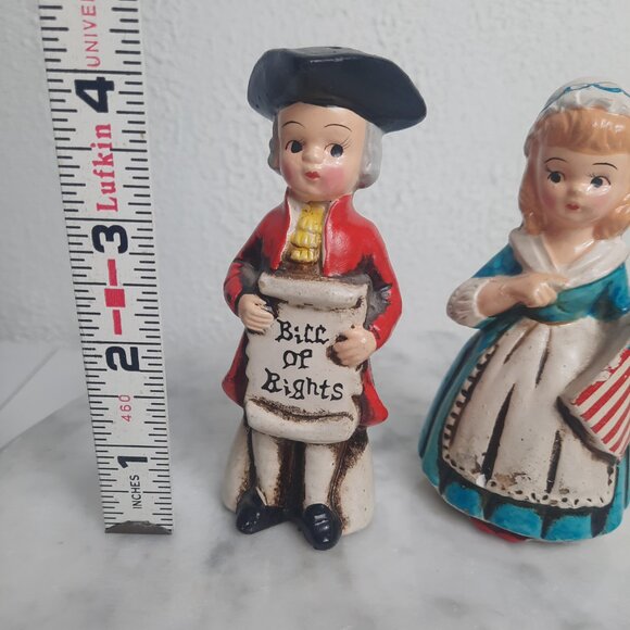 Vtg Enesco Porcelain Salt Pepper Shakers Betsy Ross Thomas Jefferson Patriotic - Picture 3 of 8